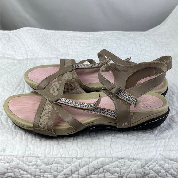 JBU Sport Women's Size 8.5 Pink/Tan Leather Strap Vacation Summer Comfort Sandal - Picture 9 of 10